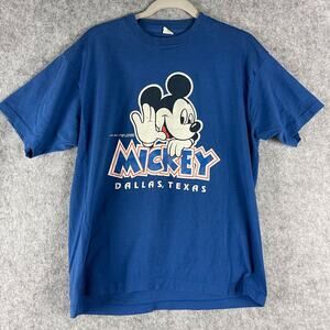 Vintage Disney Mickey Velva Sheen Shirt Adult XL Blue Dallas Texas USA Made 80s